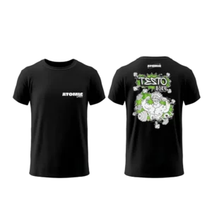 frente e verso camisa testo atomic